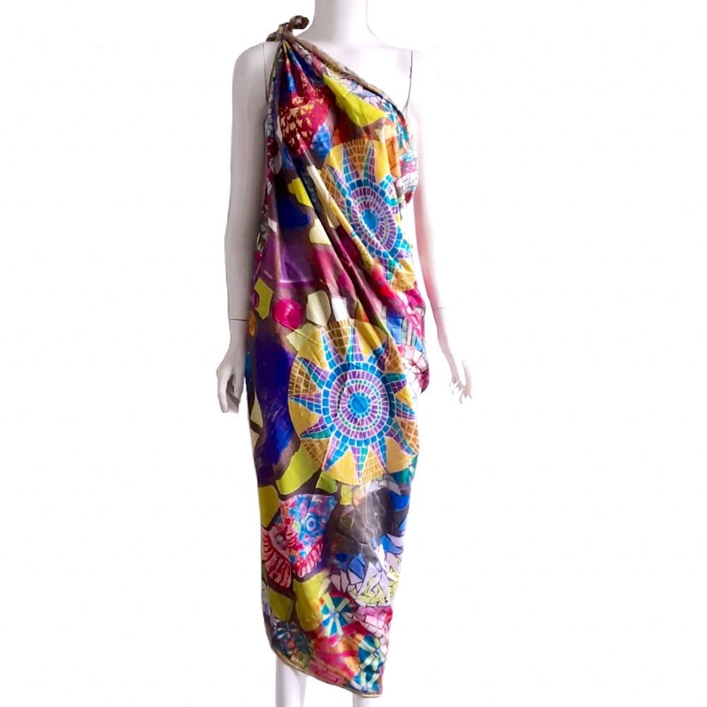 CARTIER Paris. Silk Scarf, Multicoloured Stained Glass Pattern, Pink Wolf 125-03 - Picture 3 of 10